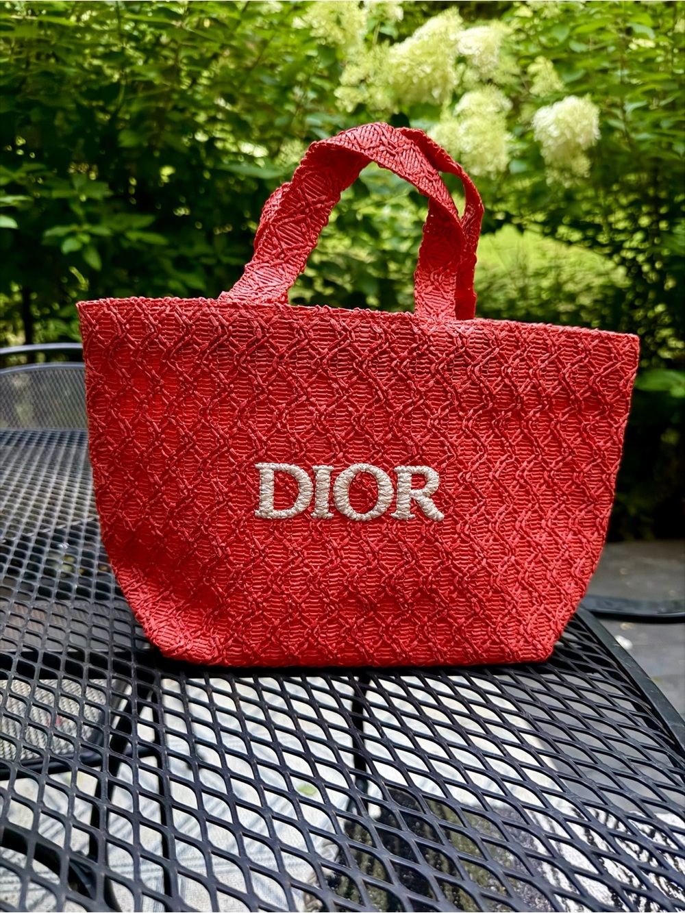 Dior Red Embroidered Tote Bag